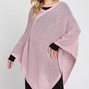 New Lavender Loose Knit Poncho Soft Cozy 100% Arctic Wool Wrap Layering Shawl